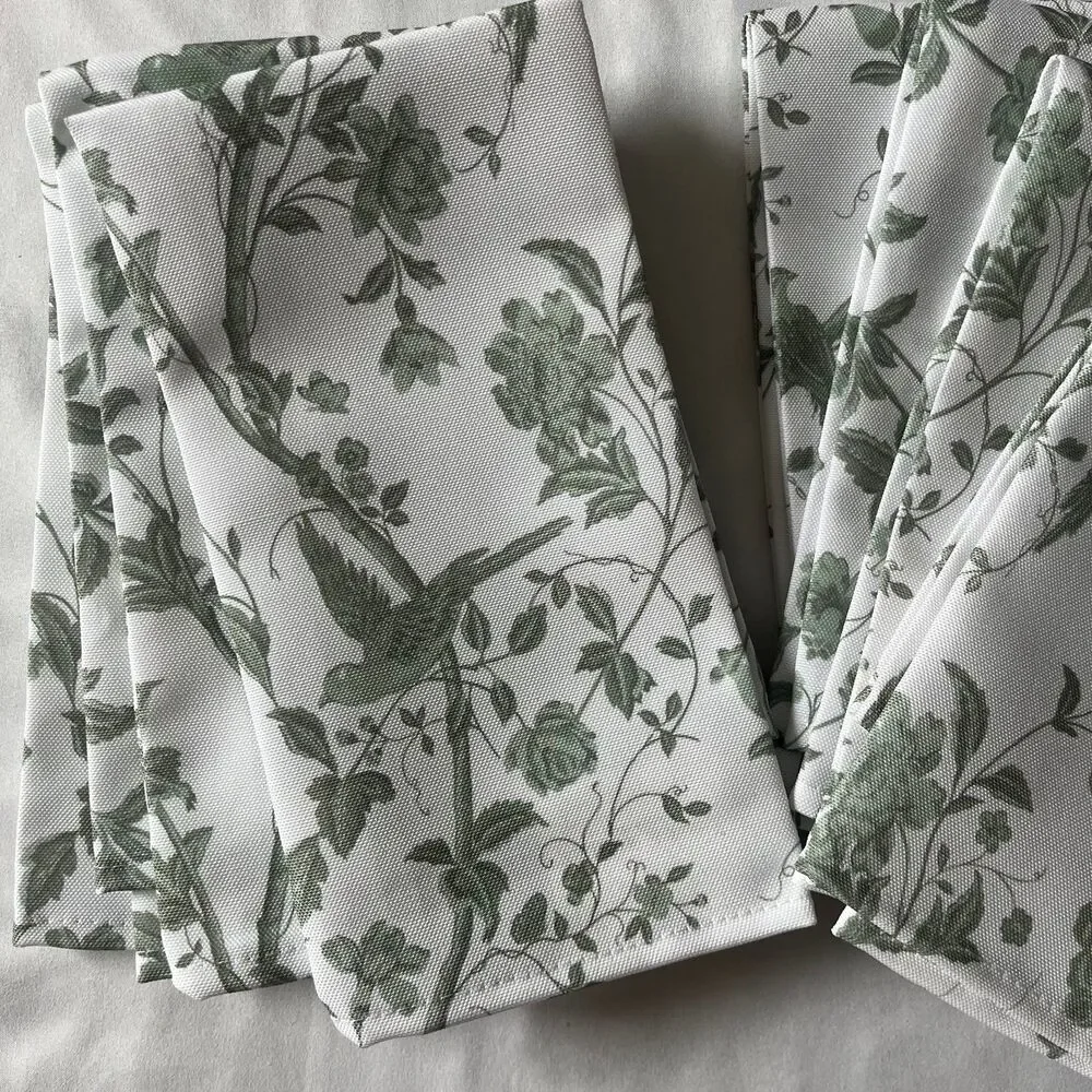Laura Ashley Napkins Set of 8 Summer Palace Sage Green White Floral 18x18 NWOT
